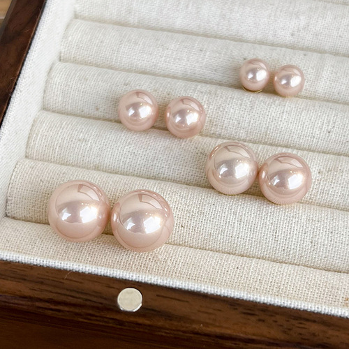 Champagne pink bright pearl earrings simple light luxury fashionable earrings  new round pearl earrings earrings