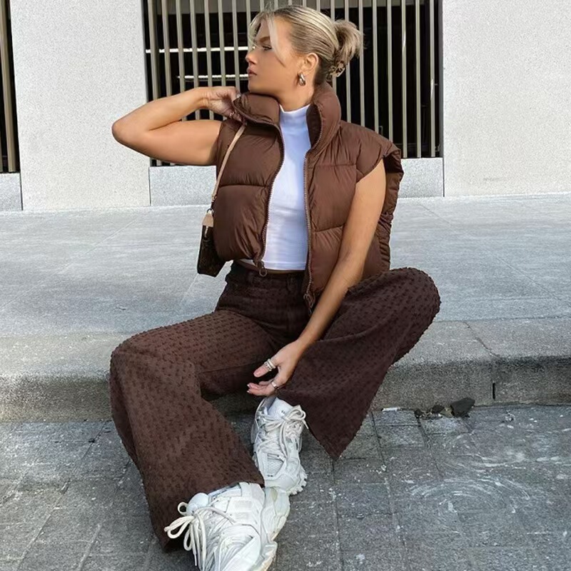 Cross-Border Export European and American Jacket down Cotton Vest Women's 2024 Autumn and Winter New Korean Style Sleeveless Vest Jacket