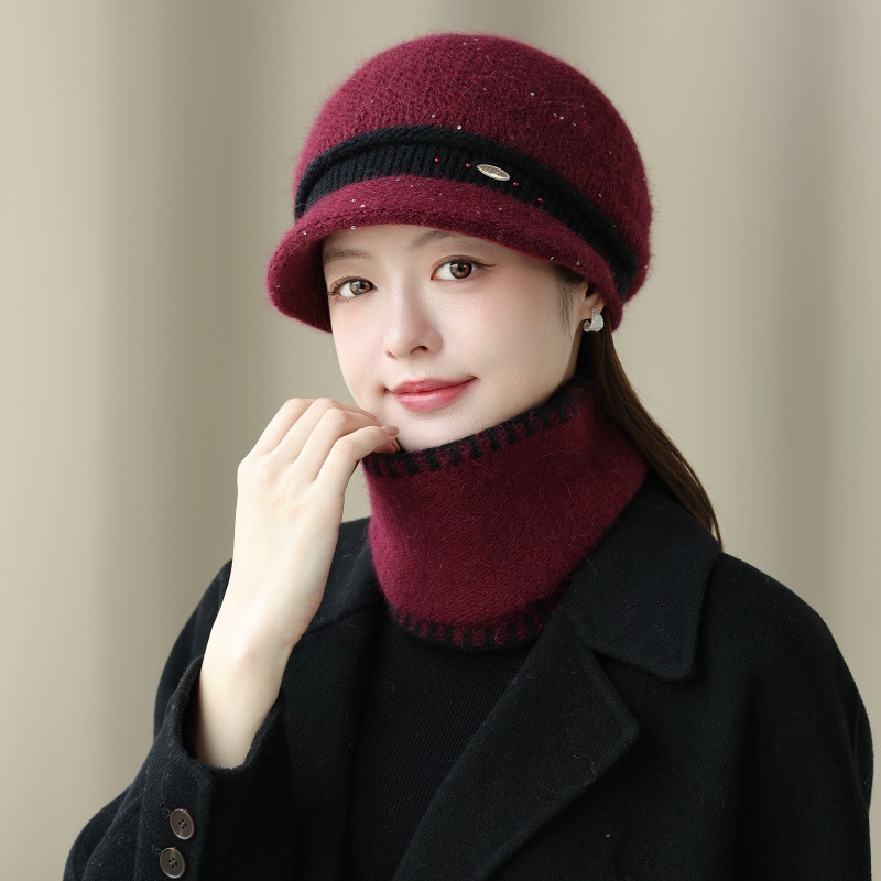 加绒保暖帽子女士中老年奶奶兔毛绒盆帽女秋冬季妈妈防寒围脖套帽