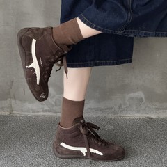 韩版头层牛皮高帮德训鞋女2025秋新款舒适软底时尚百搭休闲运动鞋