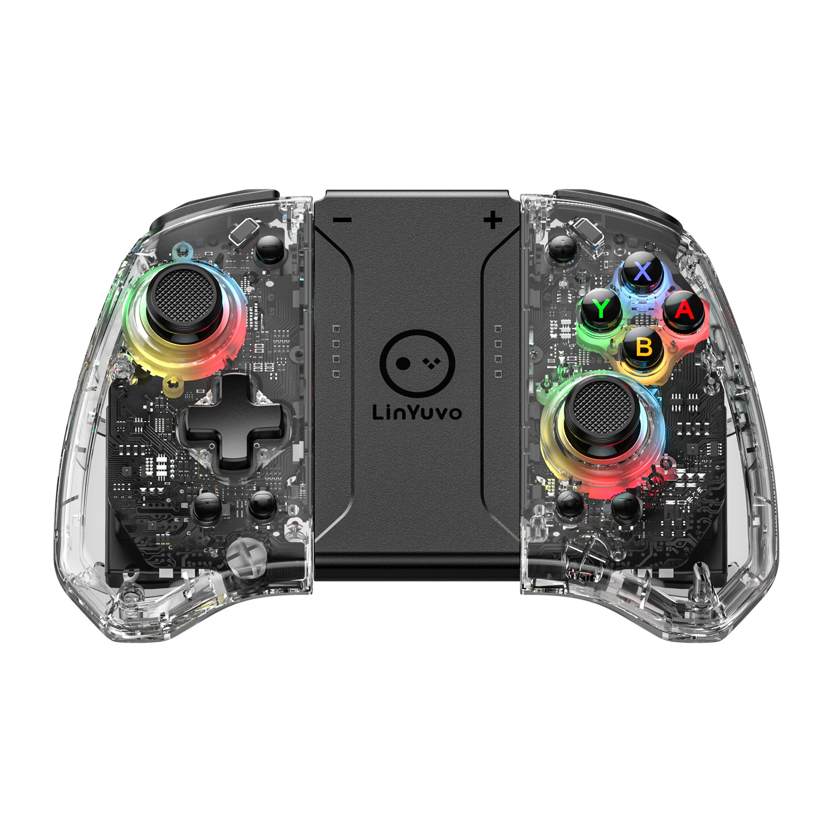 Переключатель LinYuvo Joy-Con Bluetooth рукоять цветной RGB свет с макрофункцией левая и правая прозрачное корпус ощущение