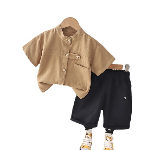 Summer  New Design Fashion Kids Outfit Set Plain Color Shirt Short Shorts Two-Piece Set Factory Wholesale