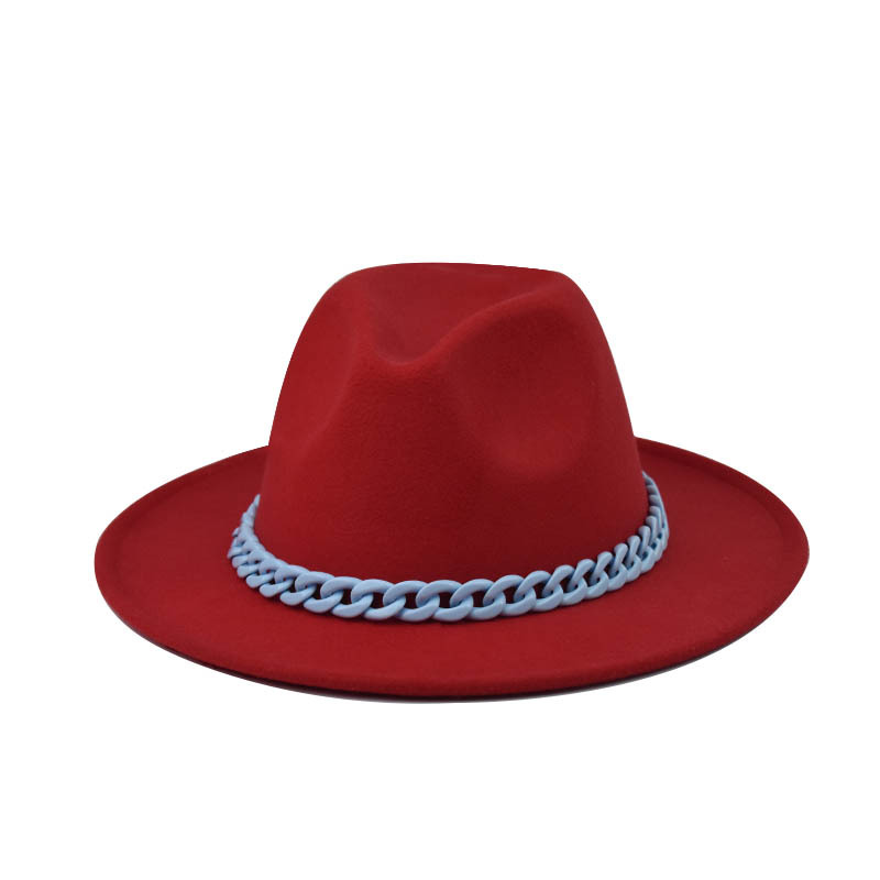 Comercio exterior transfronterizo engrosado padre-hijo Four Seasons Cadena naranja sombrero de lana cadena sombrero de fieltro de ala grande sombrero de copa plana