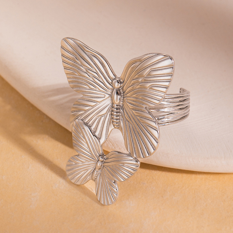 Daily Occasion Wholesale Jewelry IG Style Flower Butterfly Titanium Steel Plating Open Rings