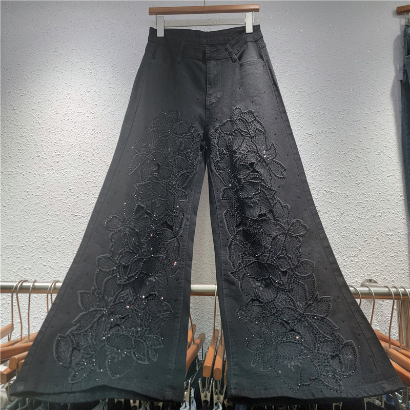 Bordado jeans en caliente mujer 2026 nuevo diseño con cintura alta, cintura suelta, piernas anchas y pantalones vaqueros elásticos