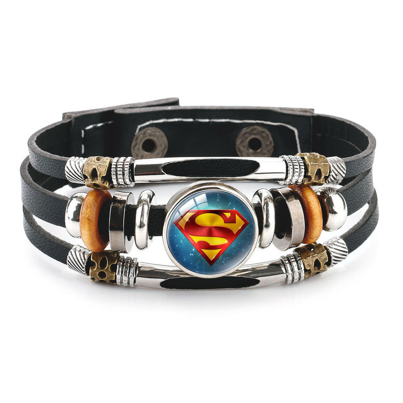 Cross-border leather jewelry Marvel hero pattern Superman Iron Man Batman flash Spider-Man cowhide bracelet