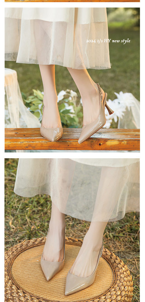 Giày cao gót nữ mũi nhọn quai ngang bít mũi gót mảnh 6–8 cm — Màu mơ, Màu đen, Màu đỏ chi tiết 8