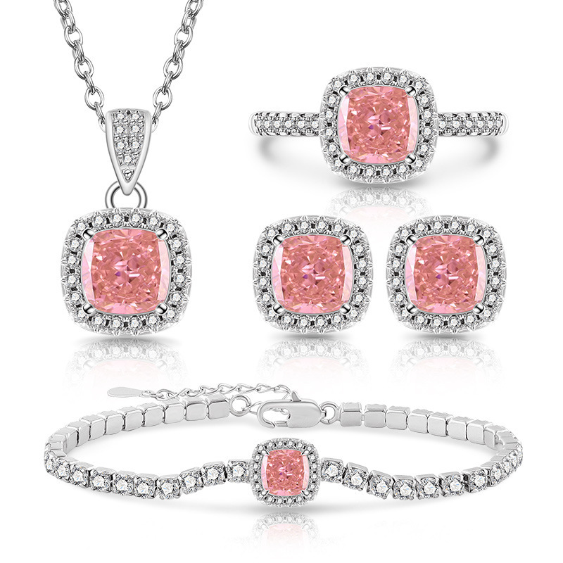 Schmuckset Mit Funkelndem Quadratischem Edelstein Und Ohrringen_voghion.com