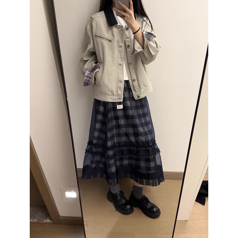 美式复古水洗拼接领工装外套女2025秋季新款宽松休闲短款夹克上衣|undefined
