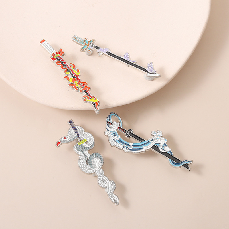 Japanese Anime Ghost Blade Surrounding Badge Cartoon Weapon Shape Brooch Backpack Clothes Accessories Alloy Pin