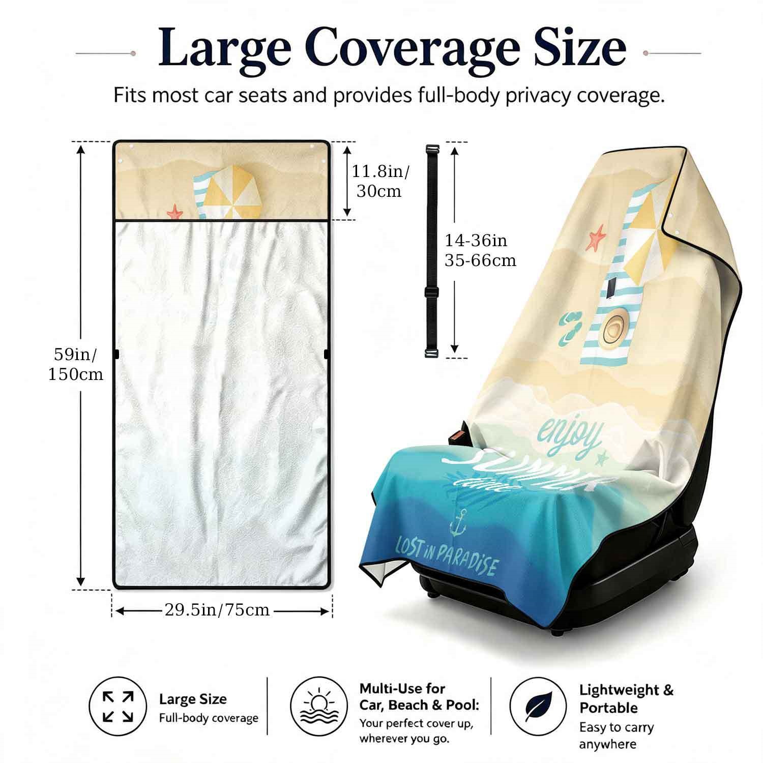 Summer bath towel and car seat cover 2-in-1, ultra-fine fiber outdoor beach and car dual-use universal seat cushion