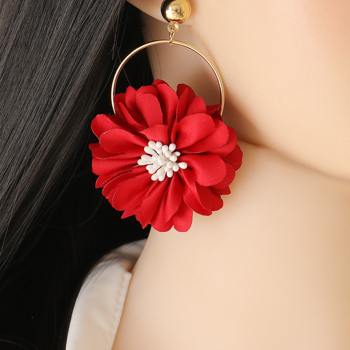 New Fashion Multi-layer Chiffon Cloth Lace Flower Earrings display picture 12