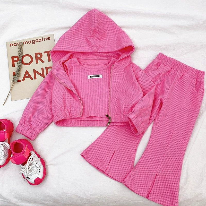 Autumn 3-Piece Girls' Set — Flared Trousers, Hoodie & Tank, Korean‑Western Style