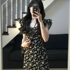 優しいスタイル、小柄な人向けのスリムな2025年の新しいスタイル、美しいウエストのロングスカート、女性の夏用の花柄ドレス