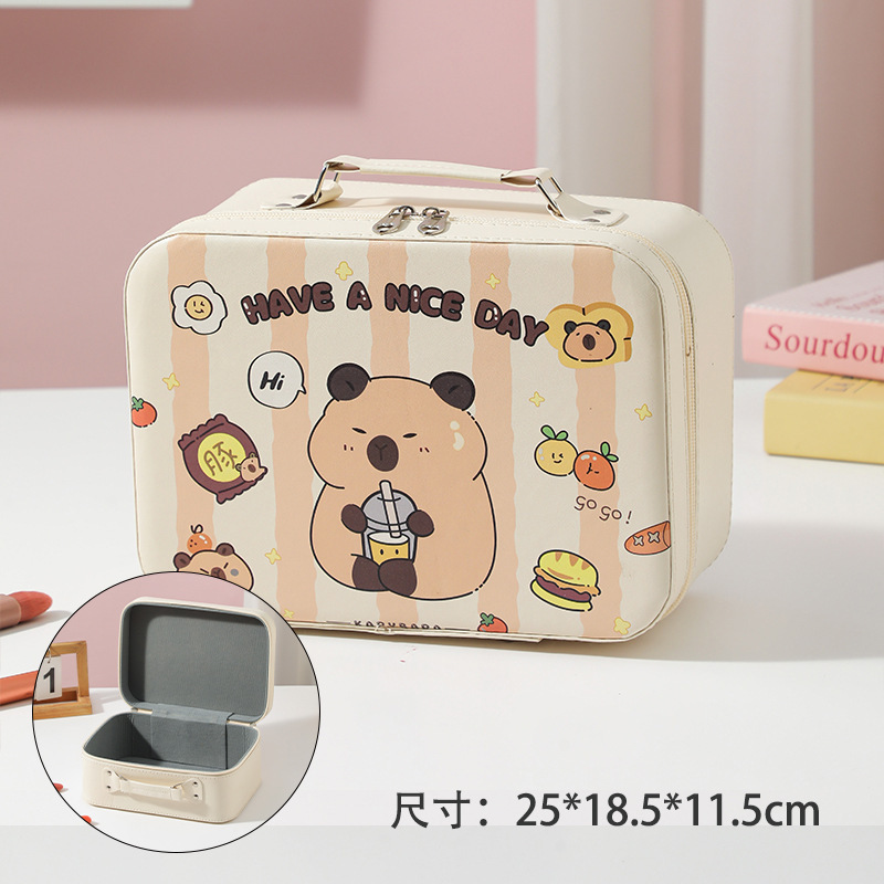 Cartoon Kapibara caja de maquillaje de gran capacidad bolsas de maquillaje portátiles lindas sin espejo caja de regalo