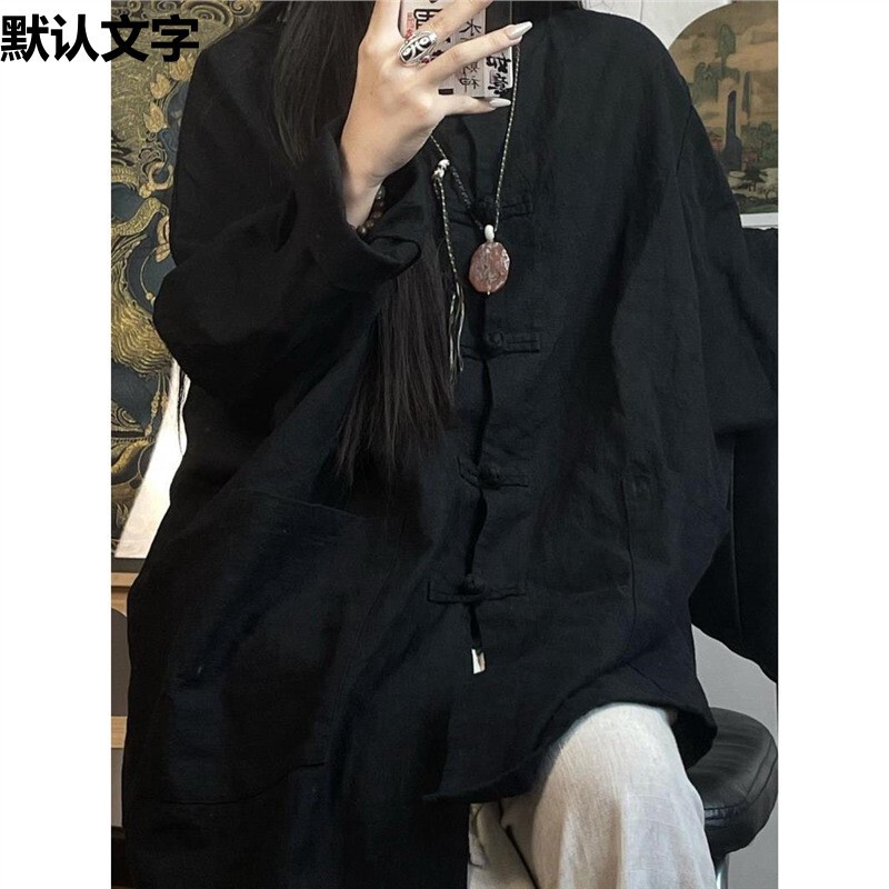 Spring 2024 New Chinese Style National Style Top Zen Tea Clothes Cool Buckle Loose Coat Cotton Linen Shirt Long Sleeve