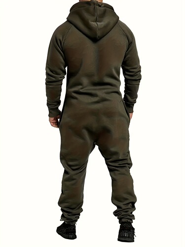 A Men's Hooded Lined Fleece Jumpsuit Long Sleeve Full Zip