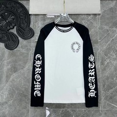 Chrome Heart クロムハーツ カラーブロック ラグラン ピュアコットン ラウンドネック 長袖 Tシャツ 男女兼用