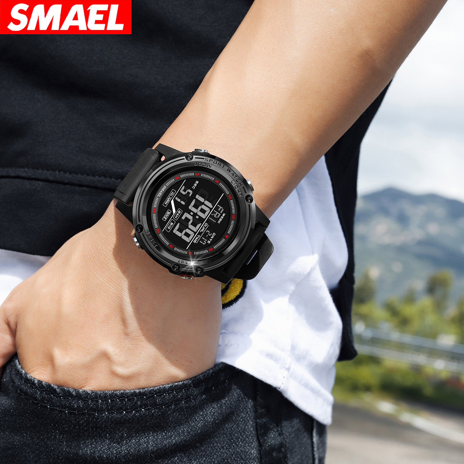 SMAEL reloj deportivo de pantalla única al aire libre estilo callejero personalidad impermeable reloj electrónico para hombres y mujeres