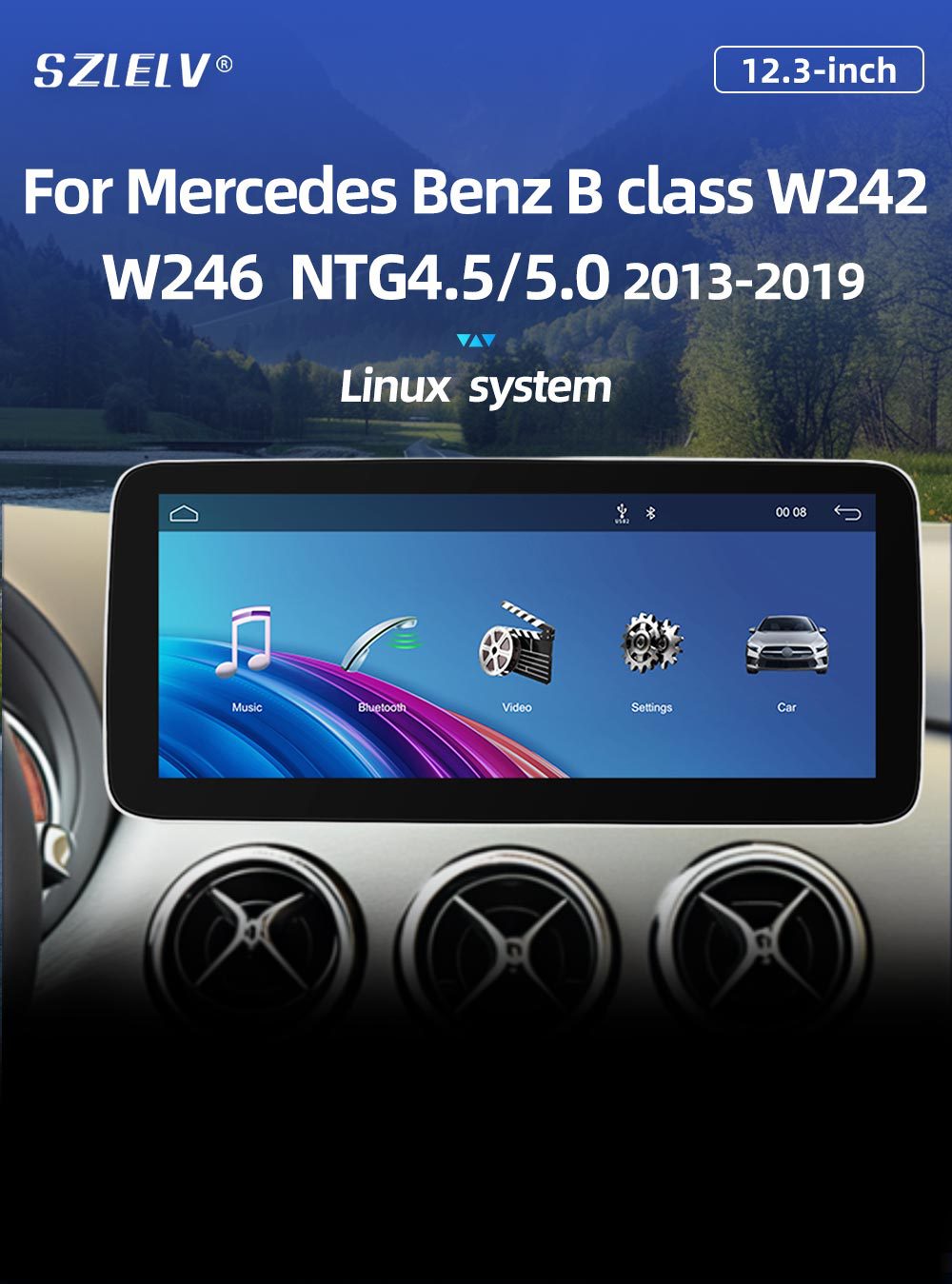 Car Central Control Large Screen Navigation Radio Suitable for Mercedes-Benz B-Class W242 W246 Android Qualcomm 12.3inch Bluetooth