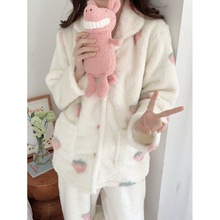 韩国ins女士外贸睡衣新款加厚保暖加绒法兰绒可爱珊瑚绒家居服冬