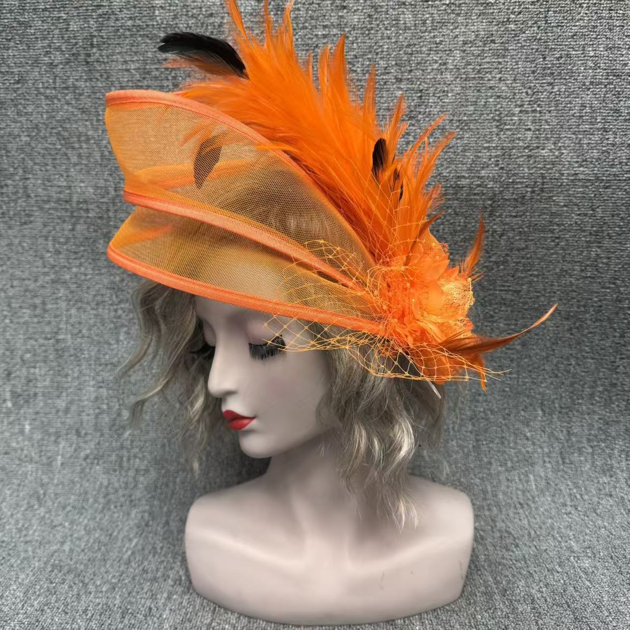 Amazon Creative Hemp Bridal Headwear European and American Vintage Feather Head Flower Beaded Flower Mesh Hair Accessories