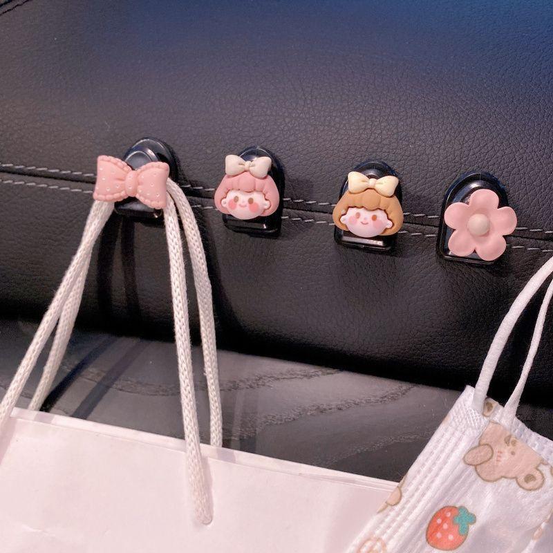 Gancho de coche, gancho de coche pegado en la primera fila, gancho de coche de asiento delantero de dibujos animados lindo, accesorios de decoración de coche