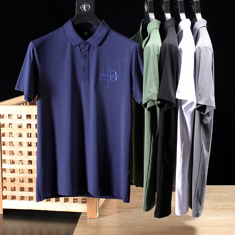 莫代尔面料!21春夏男士商务休闲翻领短袖T恤ZX2971