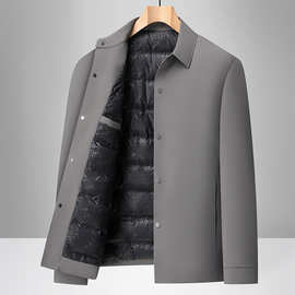 2025新款男士内胆鸭绒服羽绒服爸爸装冬季保暖翻领羽绒纯色夹克服
