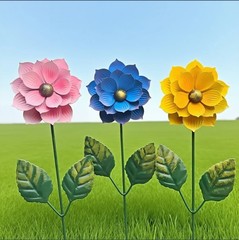 国境を越えた人気の3色の花の鉄の地面プラグイン装飾金属工芸品中庭の芝生シミュレーションシンプルなフラワープラグイン