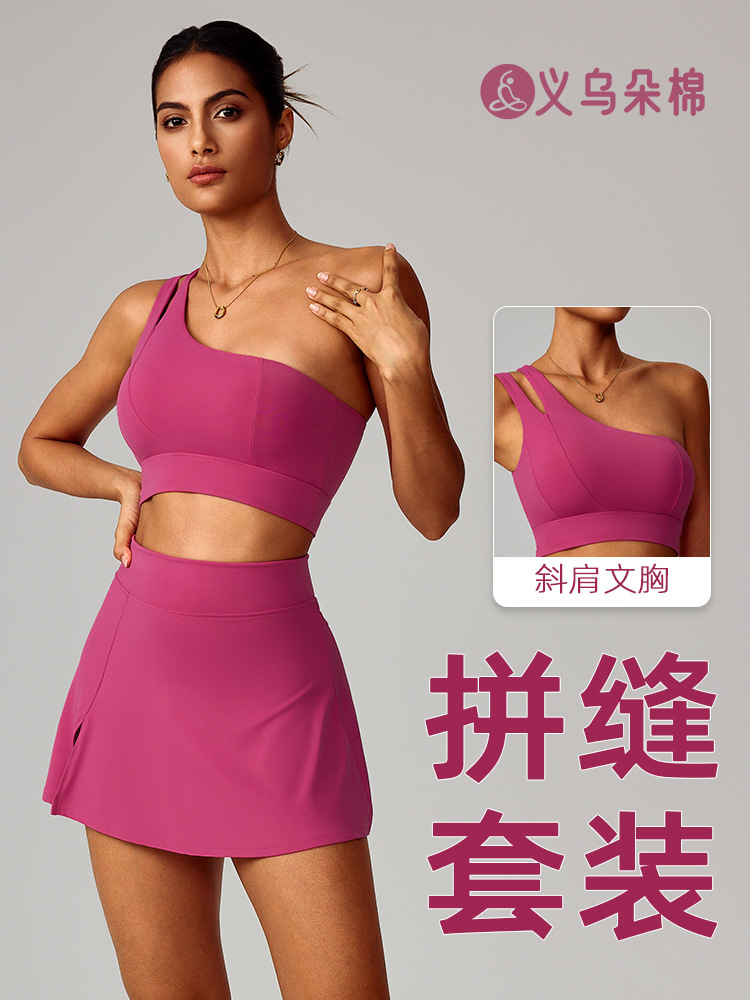 Bra de hombro inclinado transfronterizo trajes de yoga para mujeres trajes de fitness casuales para correr trajes deportivos para mujeres 6358