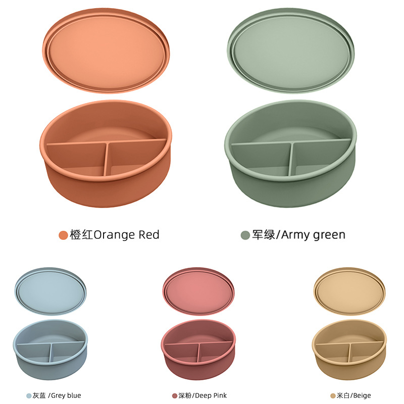 Fiambrera de silicona redonda con tapa de tres puntos, caja de conservación de alimentos, caja de almuerzo con calefacción en horno microondas, caja de almuerzo de silicona