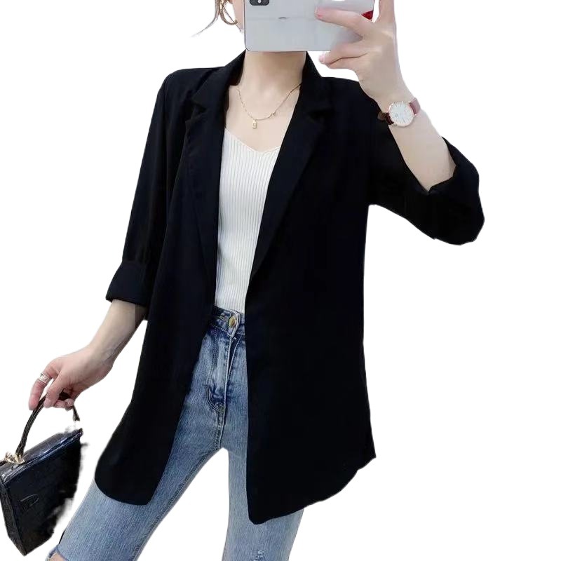 White shiffon elegant long summer classic suit jacket for leisure