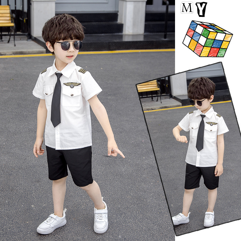Boys' Summer Clothing suit Cyber Celebrant Children's Captain Uniform Male Baby Shirt Performance Clothing Children's Police Clothing Performance Clothing