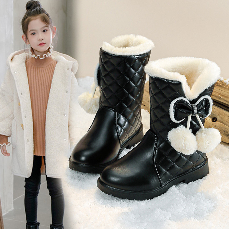 Children's Winter 2024 New Thick Warm Snow Boots for Girls and Big Kids - Princess Style Mid-Calf Boots