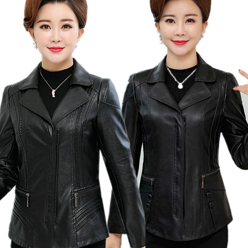 Mom's Autumn Jacket for Women - New Style Middle-Aged and Elderly Women's Short Leather Jacket Leather Jacket
