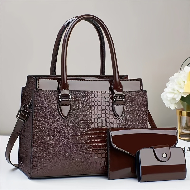 Bolso bolso de mano con estampado de cocodrilo de cuero brillante textura PU cuero comercio exterior Taizhou bolso de mujer tendencia transfronteriza bags