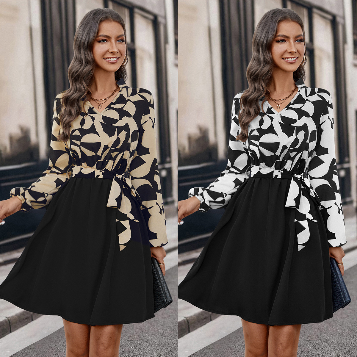Women's dress with long sleeves and straps_voghion.com