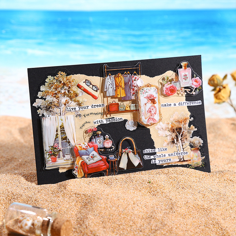 Ketchup girl verano paisajismo PET papel adhesivo Xia Langyu botella crosspeal pastoral material de cuenta manual adhesivo troquelado