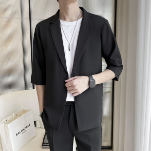 Light Mature Style Three-point Sleeve Casual Suit Men's Summer Thin Korean Style Loose Mid-sleeve Men's Suit