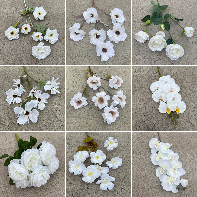 White multi-head rose high-branch hydrangea artificial flower wedding wedding hall decoration road lead flower arrangement background Floral Wholesale
