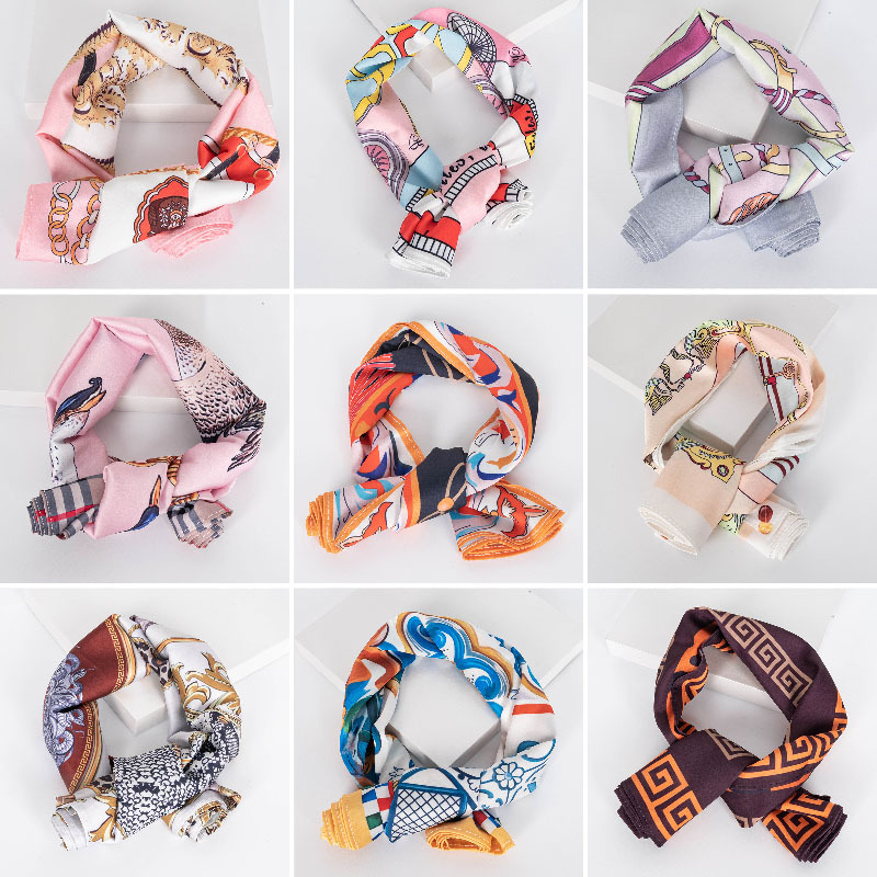 Cross-border Joker Silk Scarf Ribbon Custom Logo Long Printed Scarf Square Scarf High-grade Scarf Wholesale