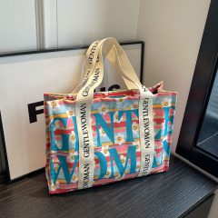 Gentle Woman Printed Canvas Shoulder Bag for Women Large Capacity Letter Tote Bag Unique Fashion Commuter Bag