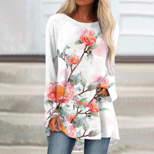 2023春秋外贸跨境女装插肩连衣裙抽象春系列长袖T恤女装工厂直销