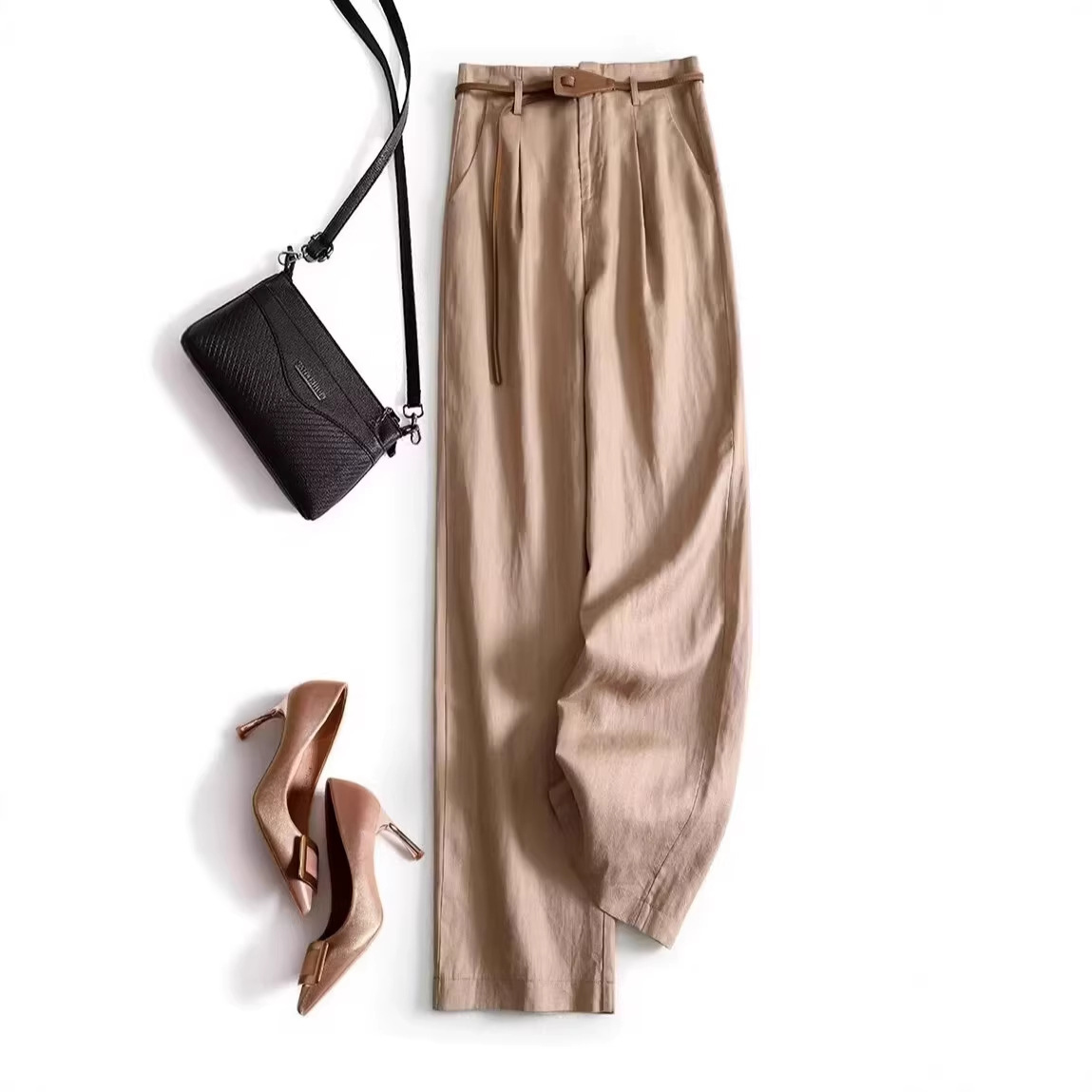 Quần culottes nữ ống rộng cạp cao chất liệu tencel linen cao cấp dáng suông thoải mái — màu trắng chi tiết 2