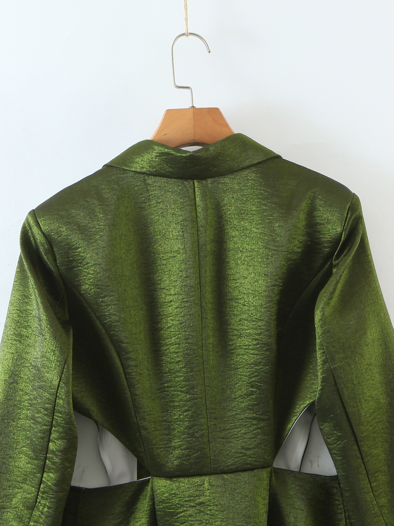 Green Long-Sleeved Hollow Blazer Jacket NSXFL105264