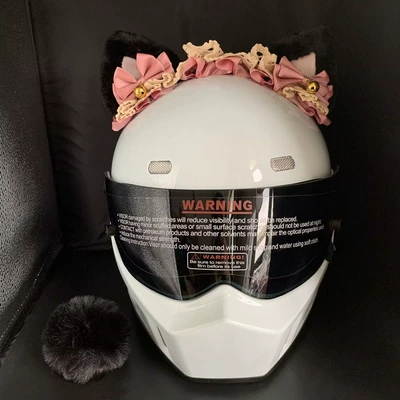 Female Rider Motorcycle Ski Helmet – Motosiklet dəbilqələri - ornaments-do-not-include-helmet-three-dimensional-pointed-ear-black-ear-pink-silk-loita-headband-tail
