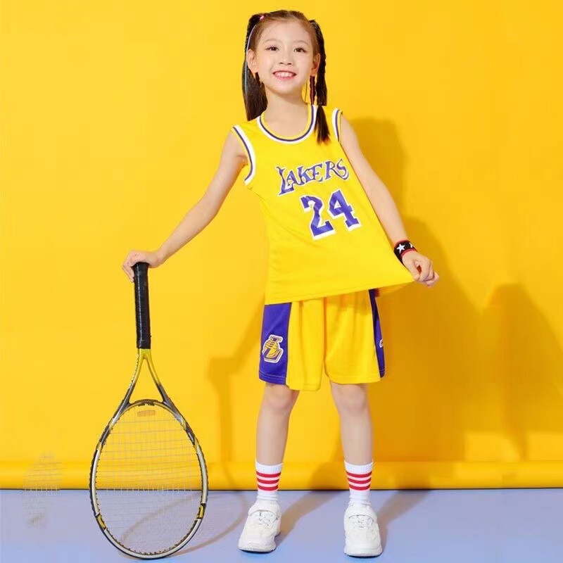 Lakers Kobe No. 24 No. 8 V-neck round neck James No. 6 No. 23 vest children toddler basketball uniform suit Lakers Kobe No. 24 No. 8 V-neck round neck James No. 6 No. 23 vest children toddler basketball uniform suit