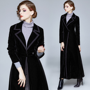 in stock real shot windbreaker European and American real shot in stock velvet windbreaker long skirt coat