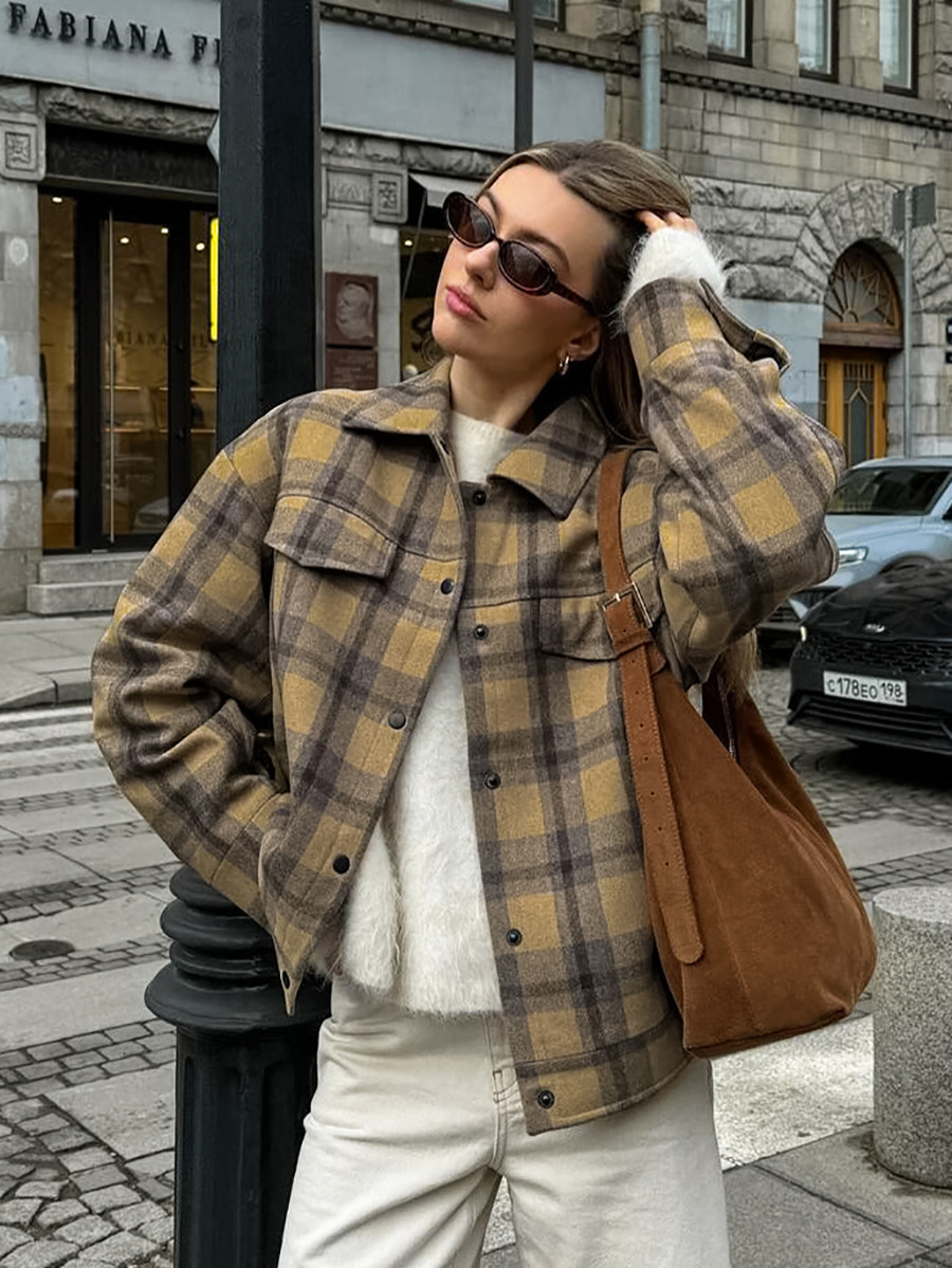 Classic brown colored demi-season autumn fashionable jacket for…